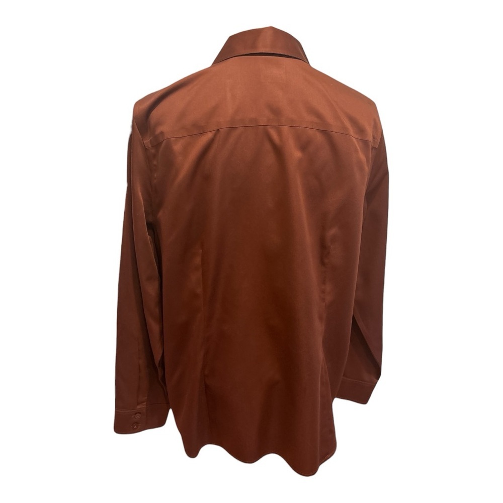 NWOT CHICO'S POLISHED COTTON RUSSET BROWN CLASSIC FITTED BUTTON-DOWN BLOUSE SZ L - Picture 5 of 6